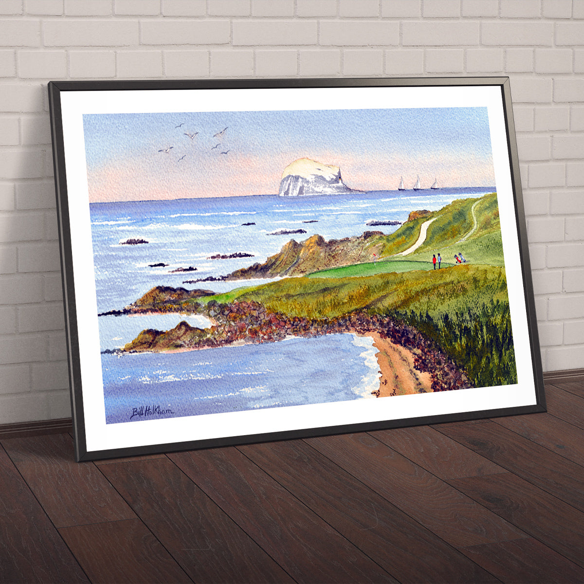 Watercolor art print of The Glen Golf Course North Berwick Scotland 13th hole, unframed.
