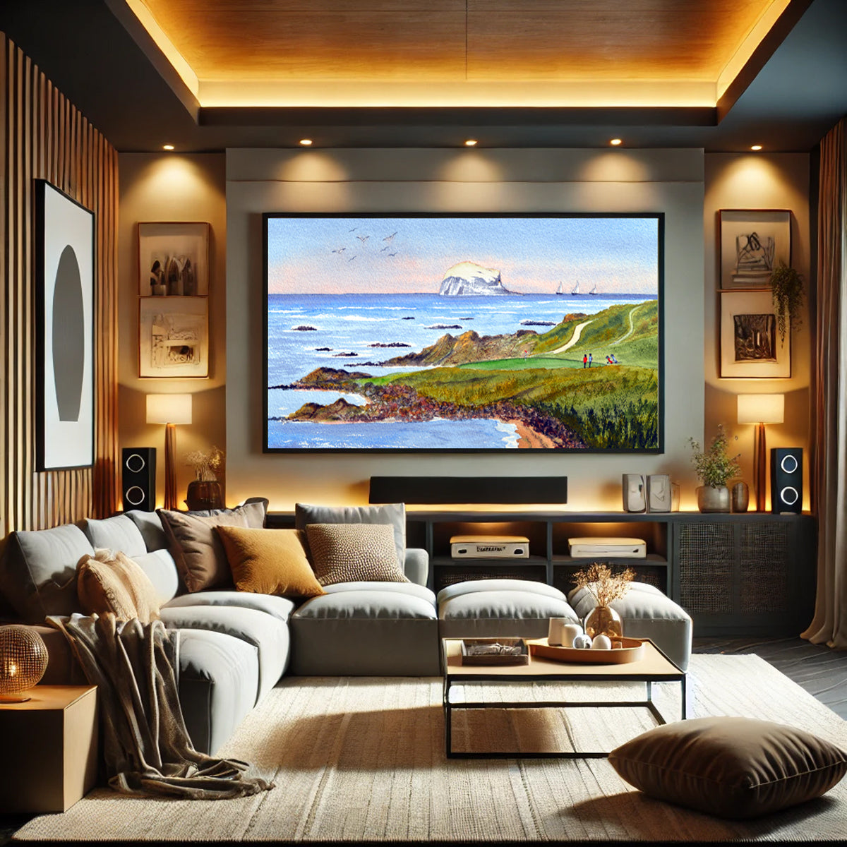 Golf-themed watercolor print of The Glen Golf Course North Berwick Scotland 13th hole for office or study.