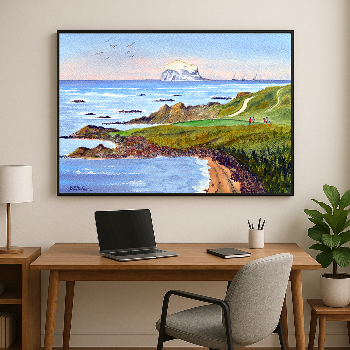 Perfect gift for golf lovers: The Glen Golf Course North Berwick Scotland 13th hole watercolor print.