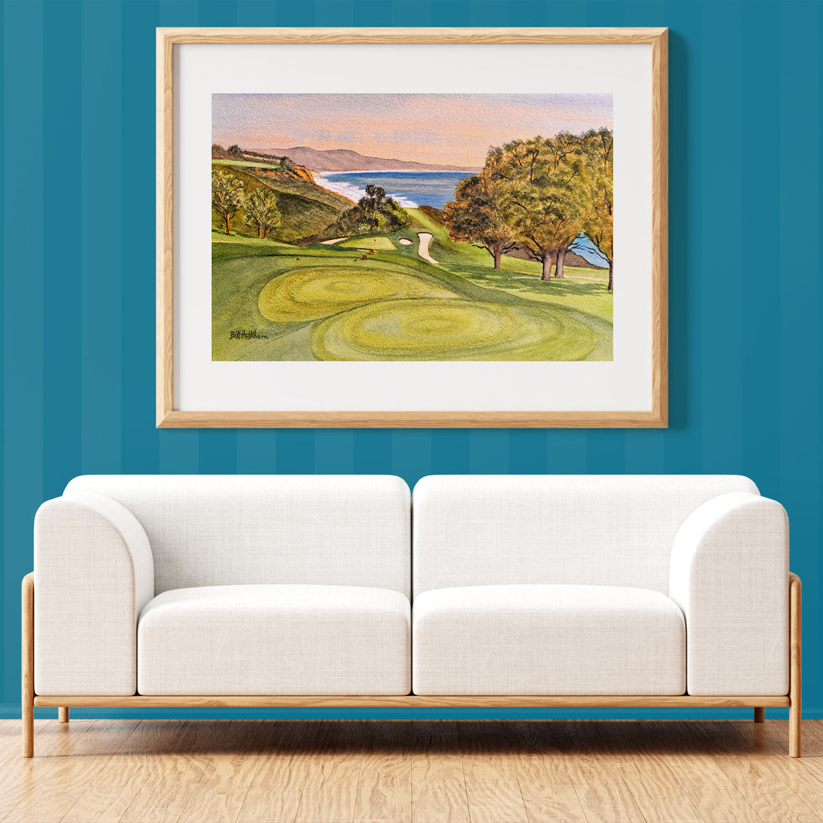 Unframed wall art painting of Torrey Pines Golf Course 6th hole for home decor.