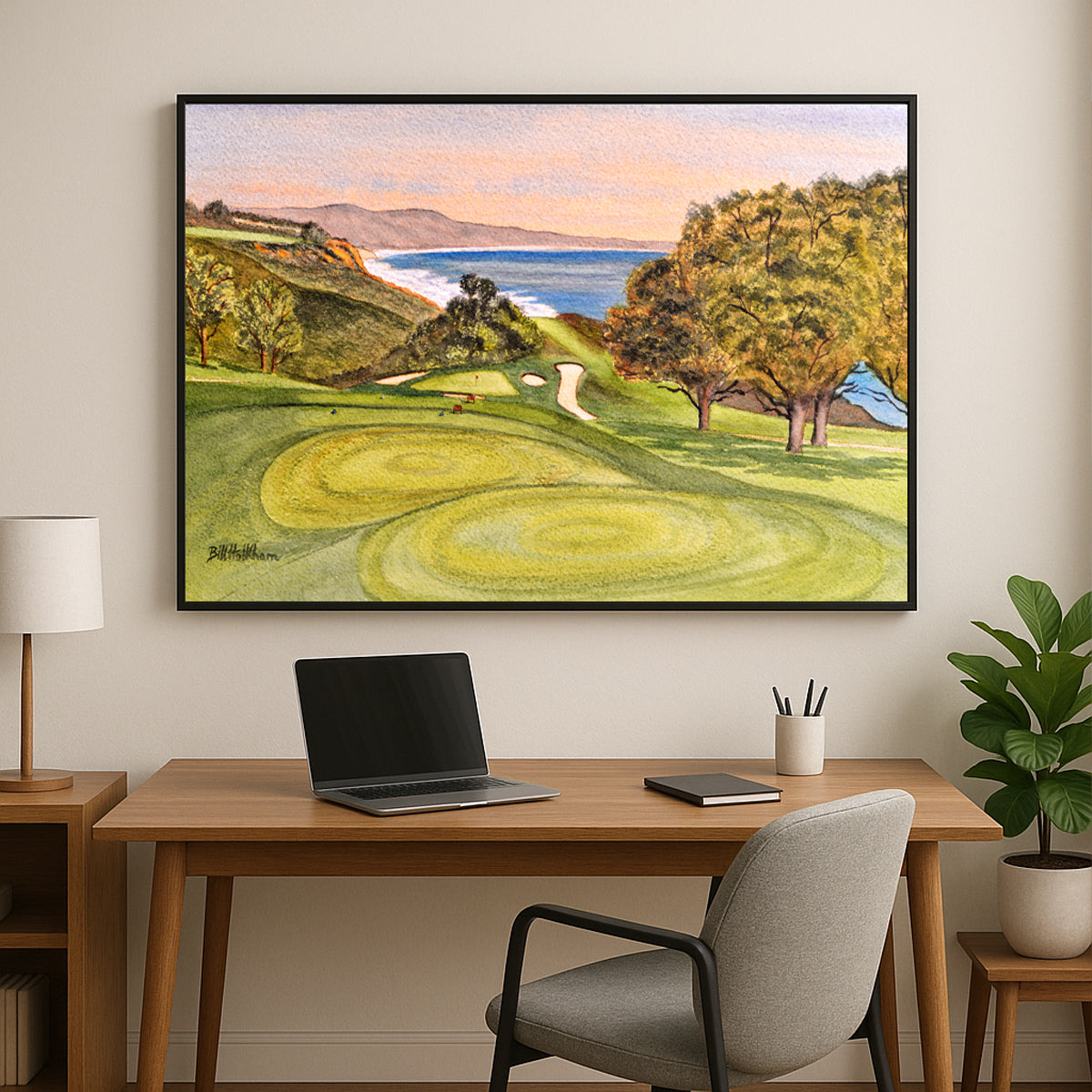 Perfect gift for golf lovers: Torrey Pines Golf Course 6th Hole watercolor print.