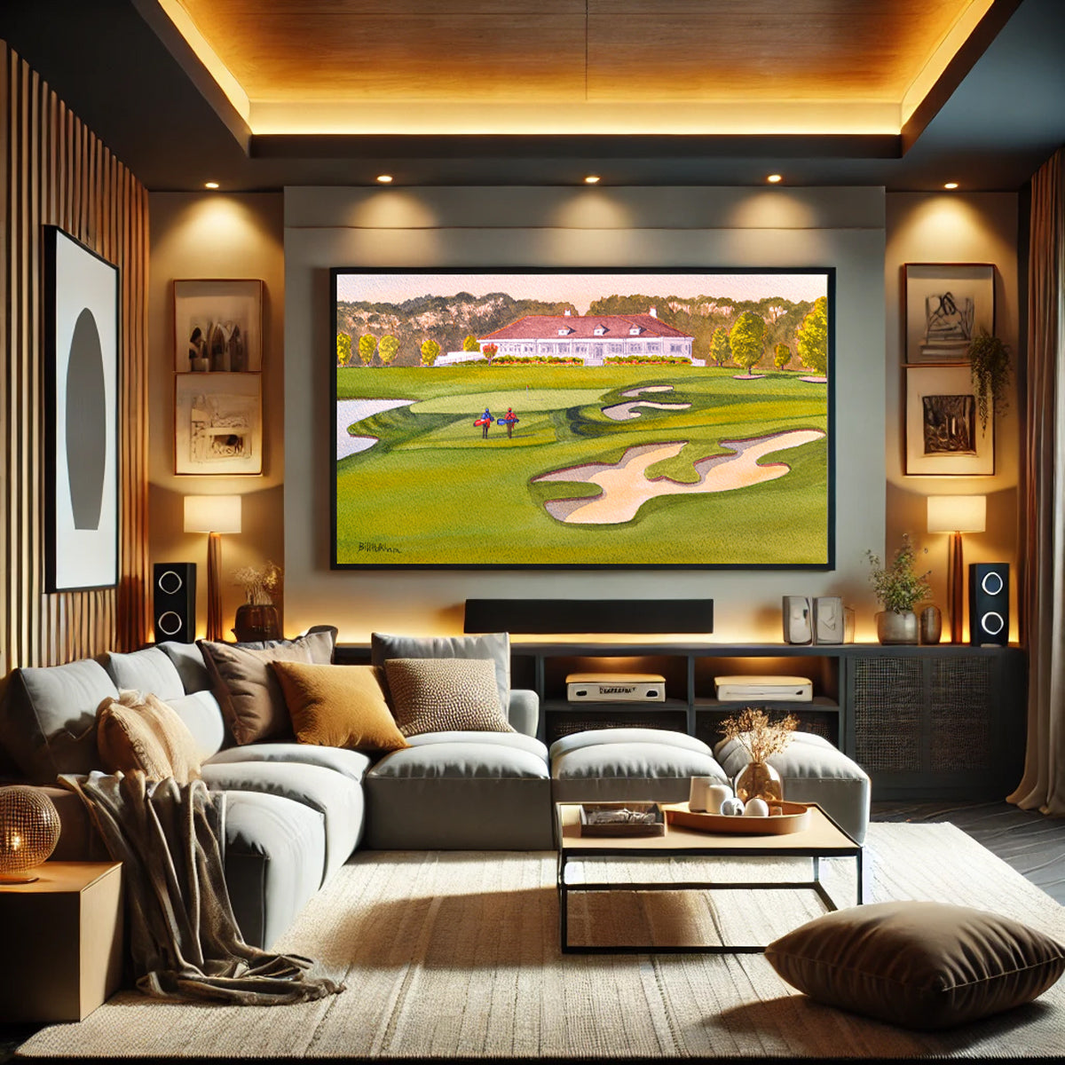 Golf-themed watercolor print of TPC Myrtle Beach Golf Course for office or study.