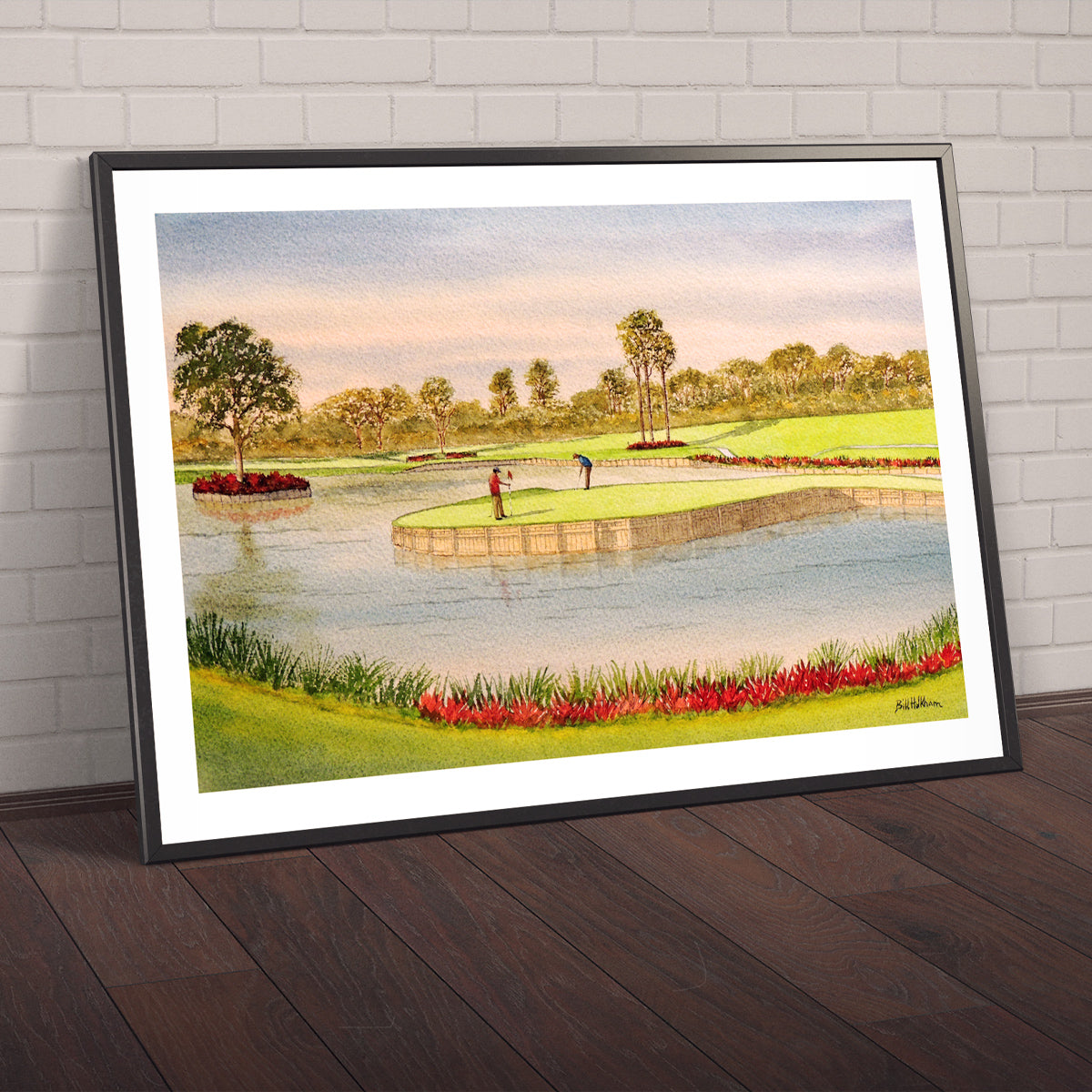 Watercolor art print of TPC Sawgrass Golf Course 17th Green, unframed.