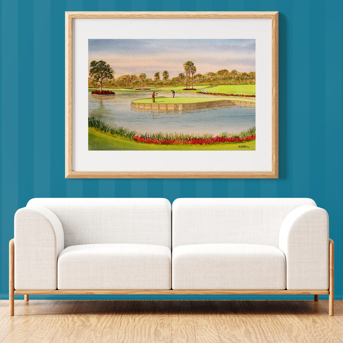 Unframed wall art painting of TPC Sawgrass Golf Course 17th Green for home decor.