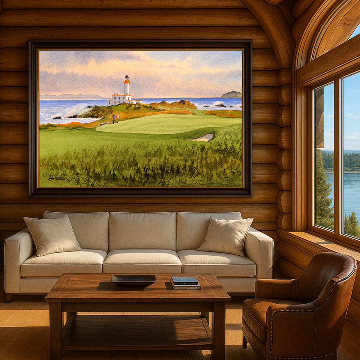 Scenic view of Turnberry Golf Course Scotland 9th Green in unframed watercolor art style.