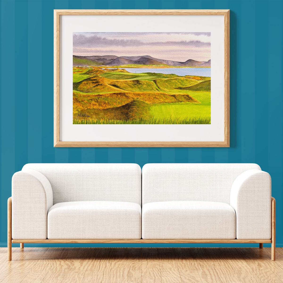 Unframed wall art painting of Waterville Links Golf Course Hole 17 County Kerry Ireland for home decor.