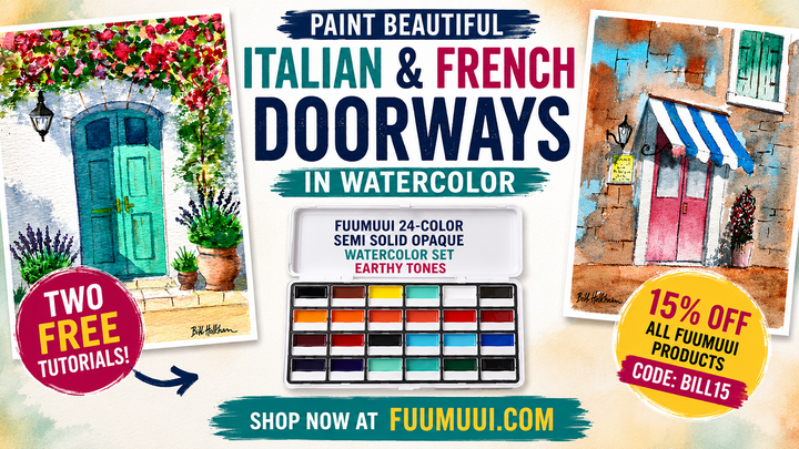 Paint Charming Italian and French Doorways in Watercolor with Fuumuui's Earthy Tones Watercolor Set