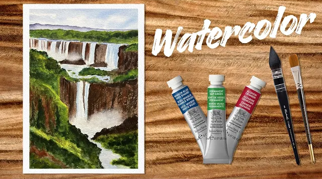How to Paint A Waterfall in Watercolor Tutorial