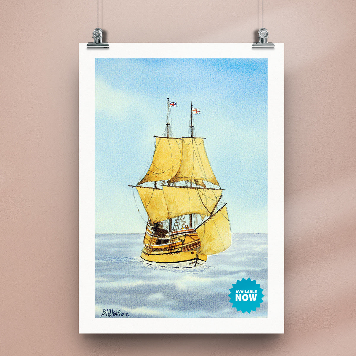 The Mayflower Watercolor Art Print Sailing Home Decor Coastal Maritime Wall Artwork