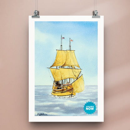 The Mayflower Watercolor Art Print Sailing Home Decor Coastal Maritime Wall Artwork