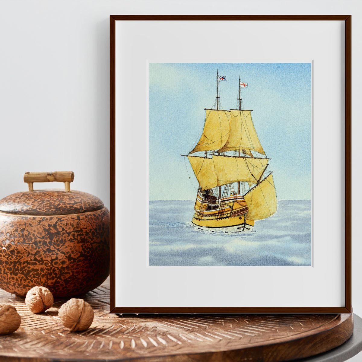 The Mayflower Watercolor Art Print Sailing Home Decor Coastal Maritime Wall Artwork