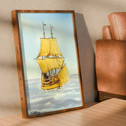 The Mayflower Watercolor Art Print Sailing Home Decor Coastal Maritime Wall Artwork