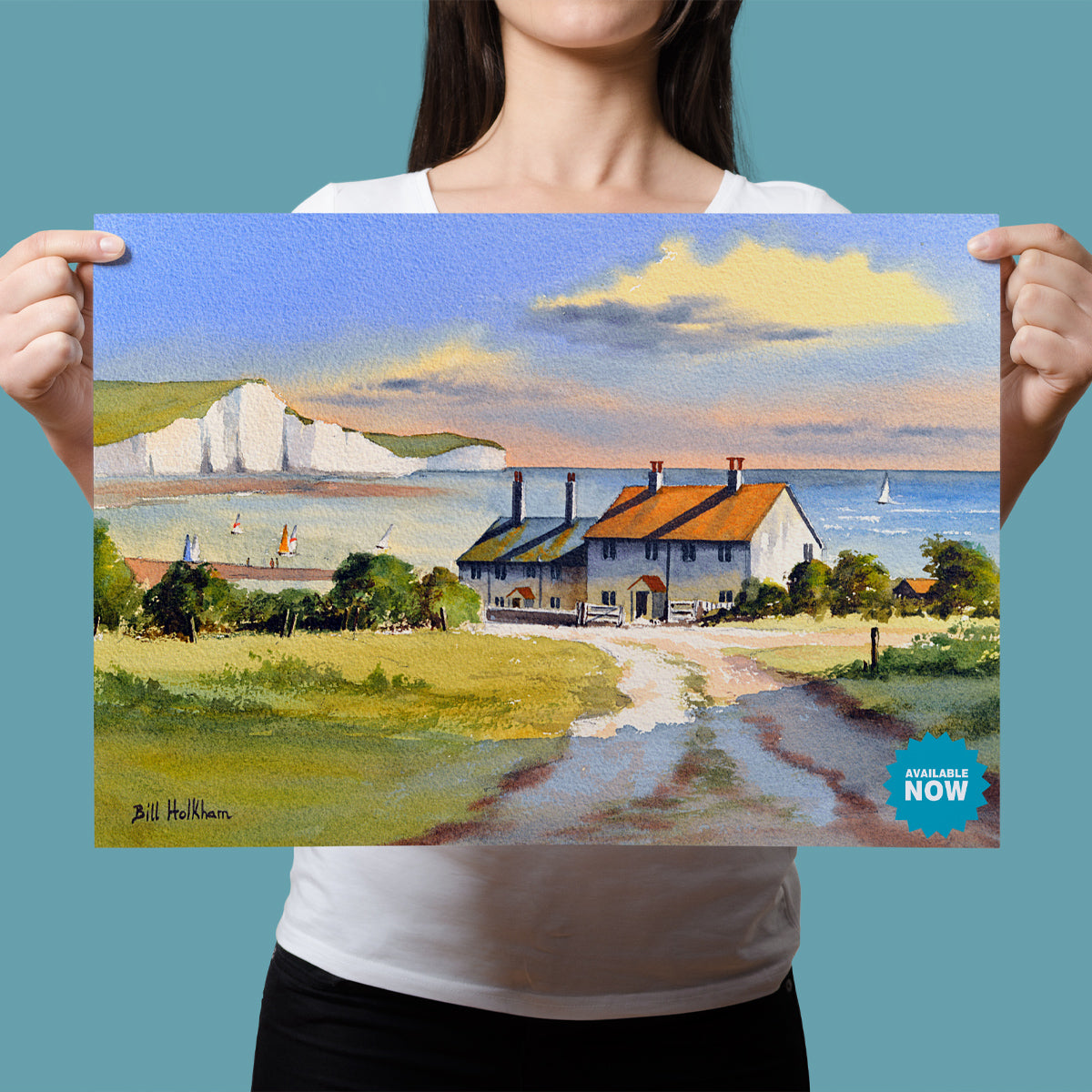 Watercolor art print of Cuckmere Haven on the Sussex Coast, perfect for coastal home decor and wall art.