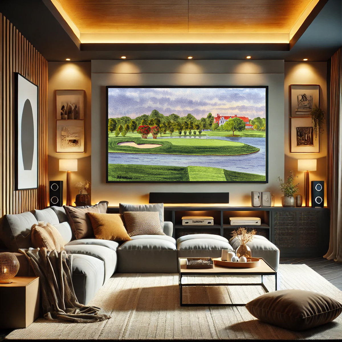 Golf-themed watercolor print of East Lake Golf Course Atlanta Georgia 15th Hole for office or study.