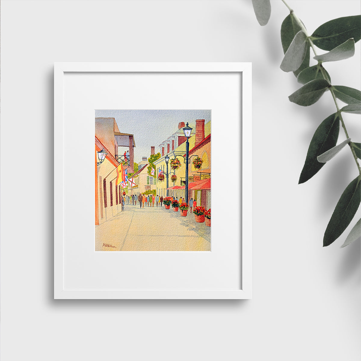 Beautiful watercolor print of historic St. Augustine, Florida, ideal for travel-inspired wall art displays.