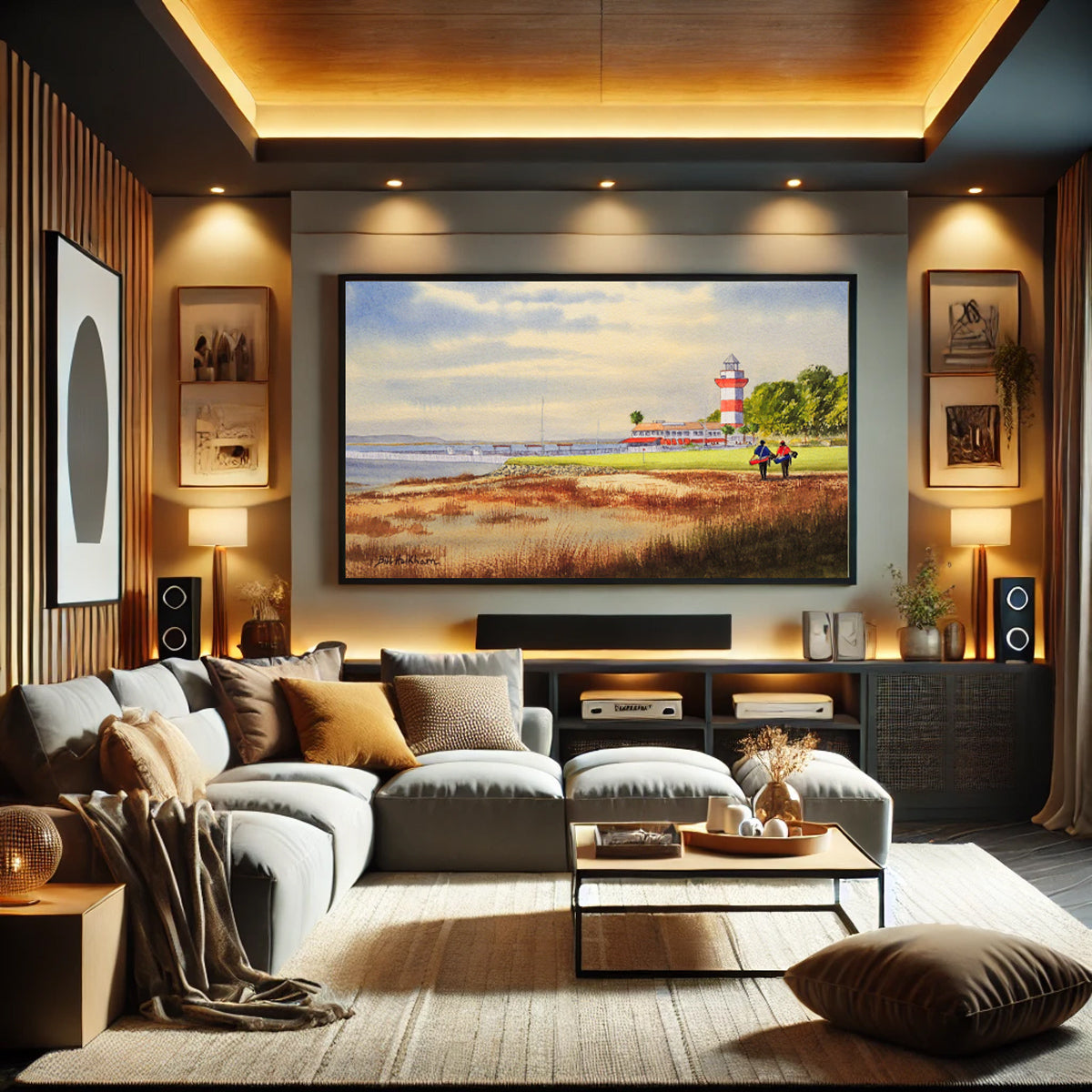 Golf-themed watercolor print of Harbor Town Golf Course for office or study.