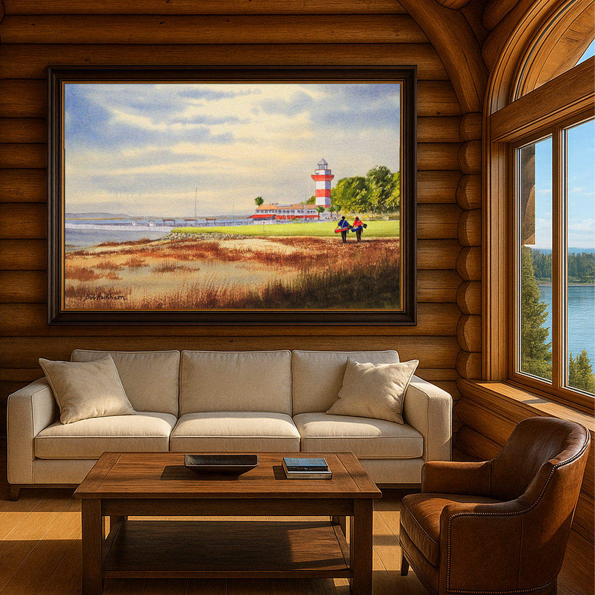 Scenic view of Harbor Town Golf Course in unframed watercolor art style.