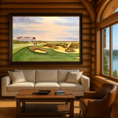 Scenic view of Kiawah Island Ocean Golf Course Painting in unframed watercolor art style.