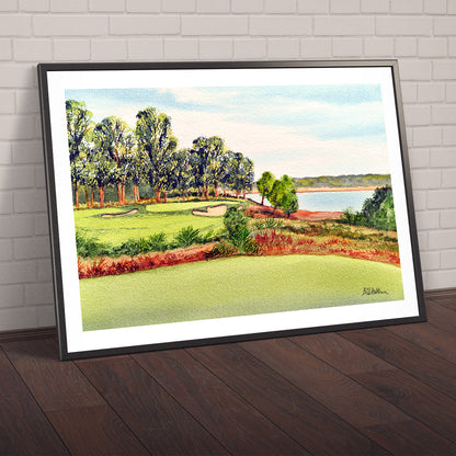 Watercolor art print of May River Palmetto Bluff South Carolina 14th hole, unframed.