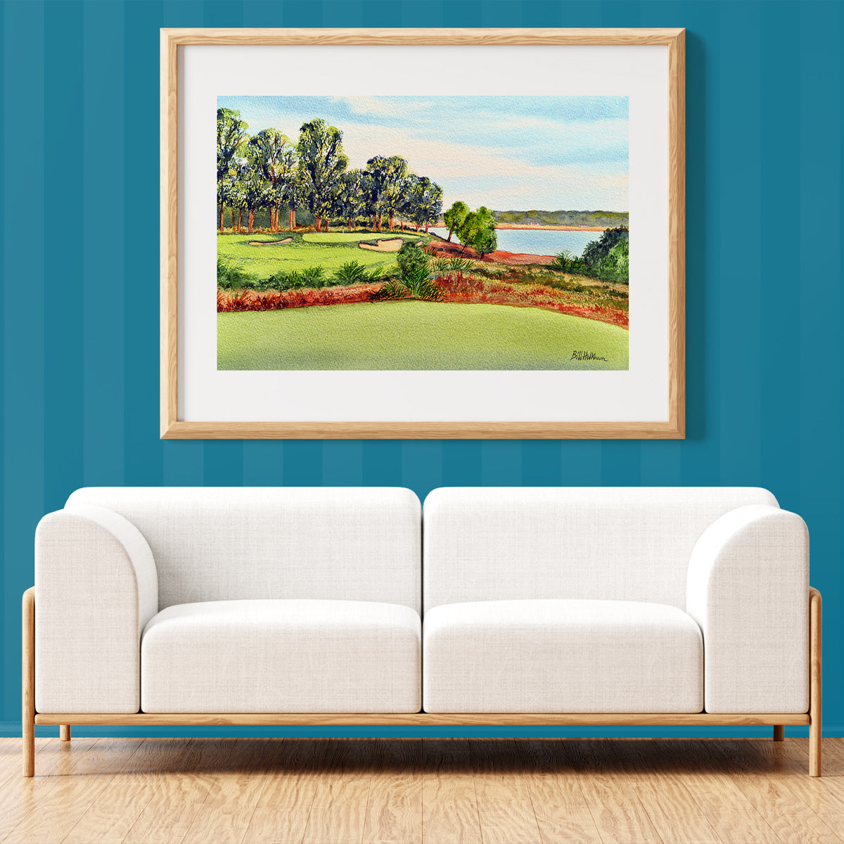 Unframed wall art painting of May River Palmetto Bluff South Carolina 14th Hole for home decor.