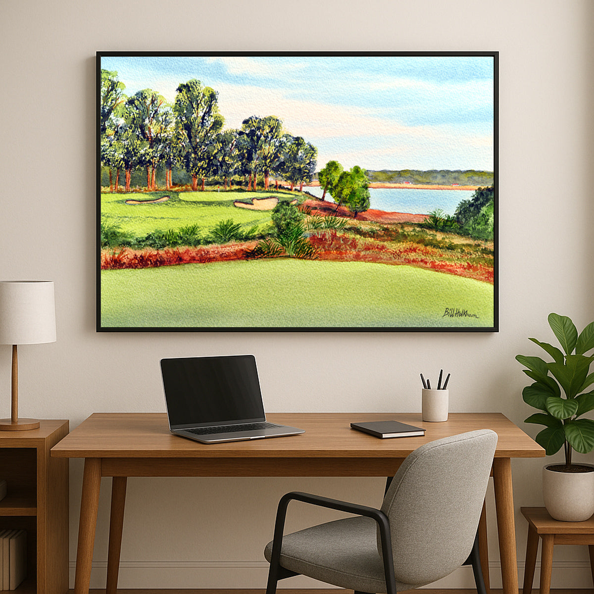 Perfect gift for golf lovers: May River Palmetto Bluff South Carolina 14th Hole watercolor print.