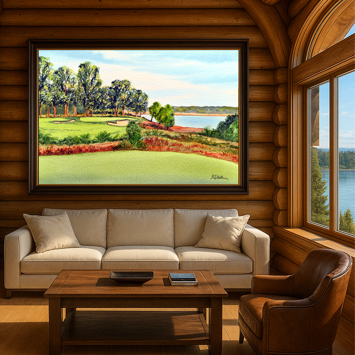 Scenic view of May River Palmetto Bluff South Carolina 14th Hole in unframed watercolor art style.