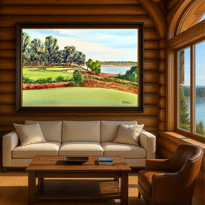 Scenic view of May River Palmetto Bluff South Carolina 14th Hole in unframed watercolor art style.