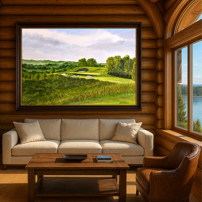 Scenic view of Ozarks National Golf Course 8th Hole Missouri in unframed watercolor art style.