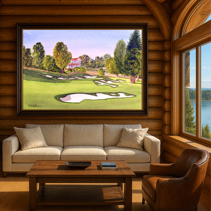Scenic view of Pasatiempo Golf Course Hole 3 Santa Cruz in unframed watercolor art style.