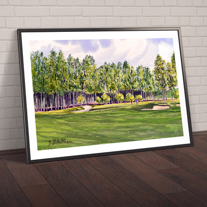 Watercolor art print of Pinehurst Golf Course 17th Hole, unframed.