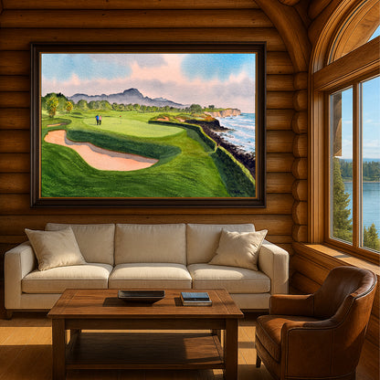 Scenic view of Poipu Golf Course Koloa Hawaii in unframed watercolor art style.