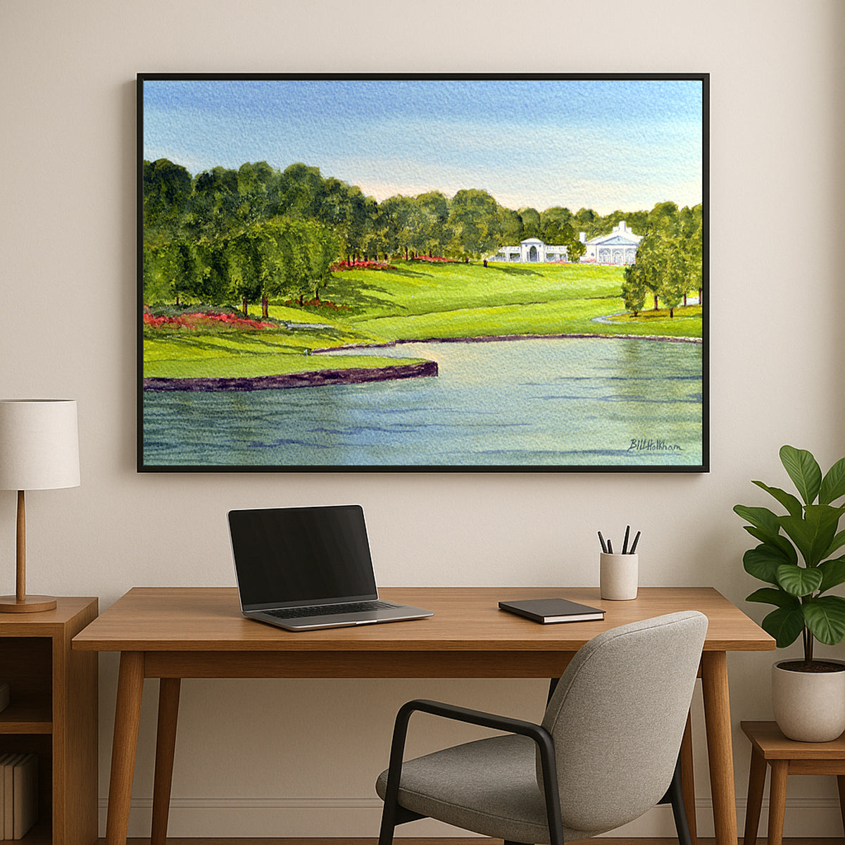 Perfect gift for golf lovers: Quail Hollow Golf Course North Carolina 17th Green 18th Fairway watercolor print.