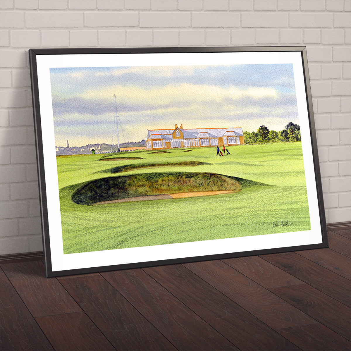 Watercolor art print of Royal Troon Golf Course 18th And Clubhouse, unframed.