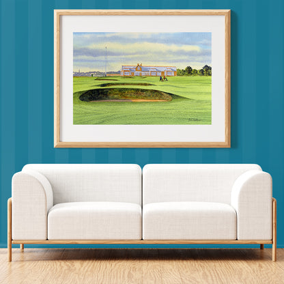 Unframed wall art painting of Royal Troon Golf Course 18th And Clubhouse for home decor.