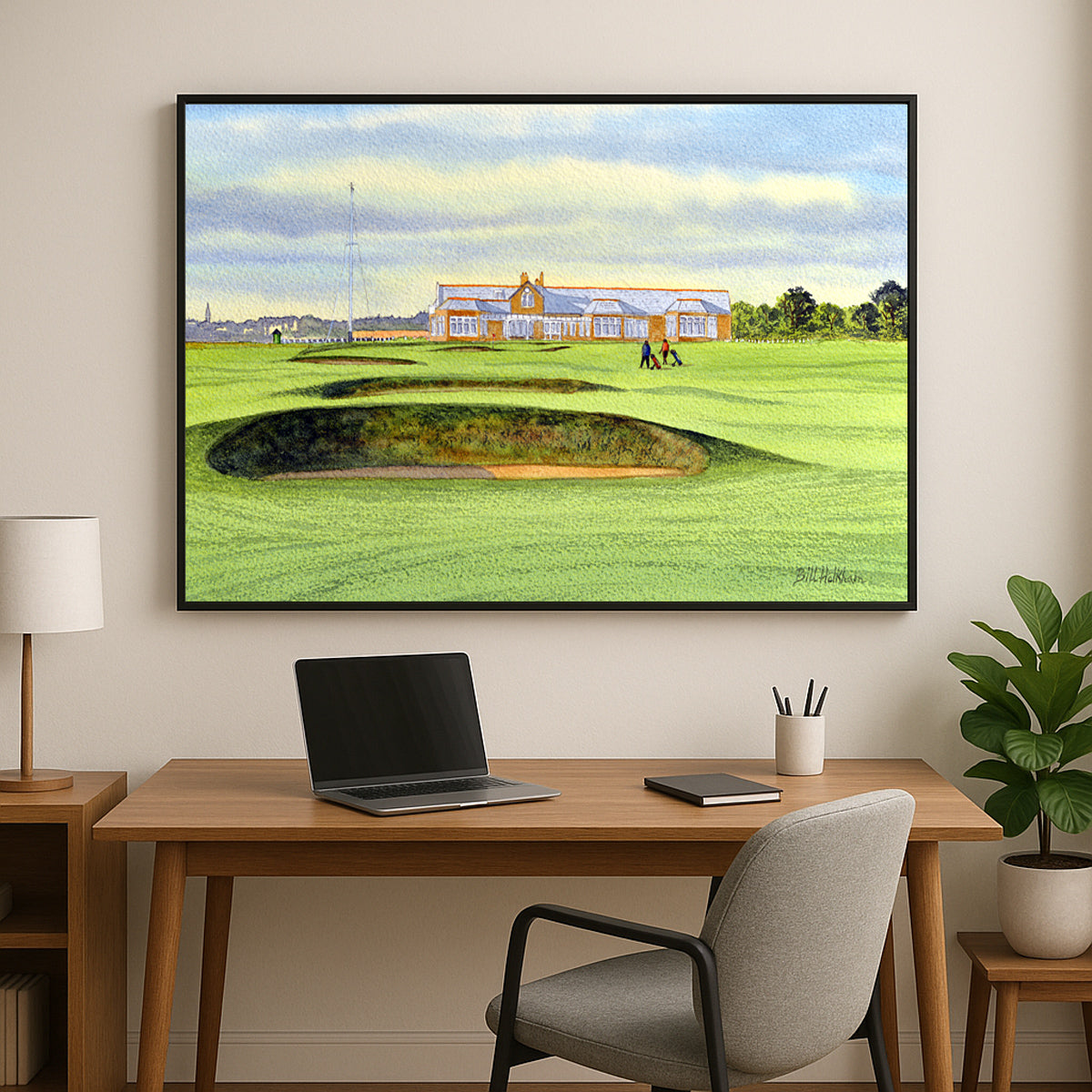 Perfect gift for golf lovers: Royal Troon Golf Course 18th And Clubhouse watercolor print.