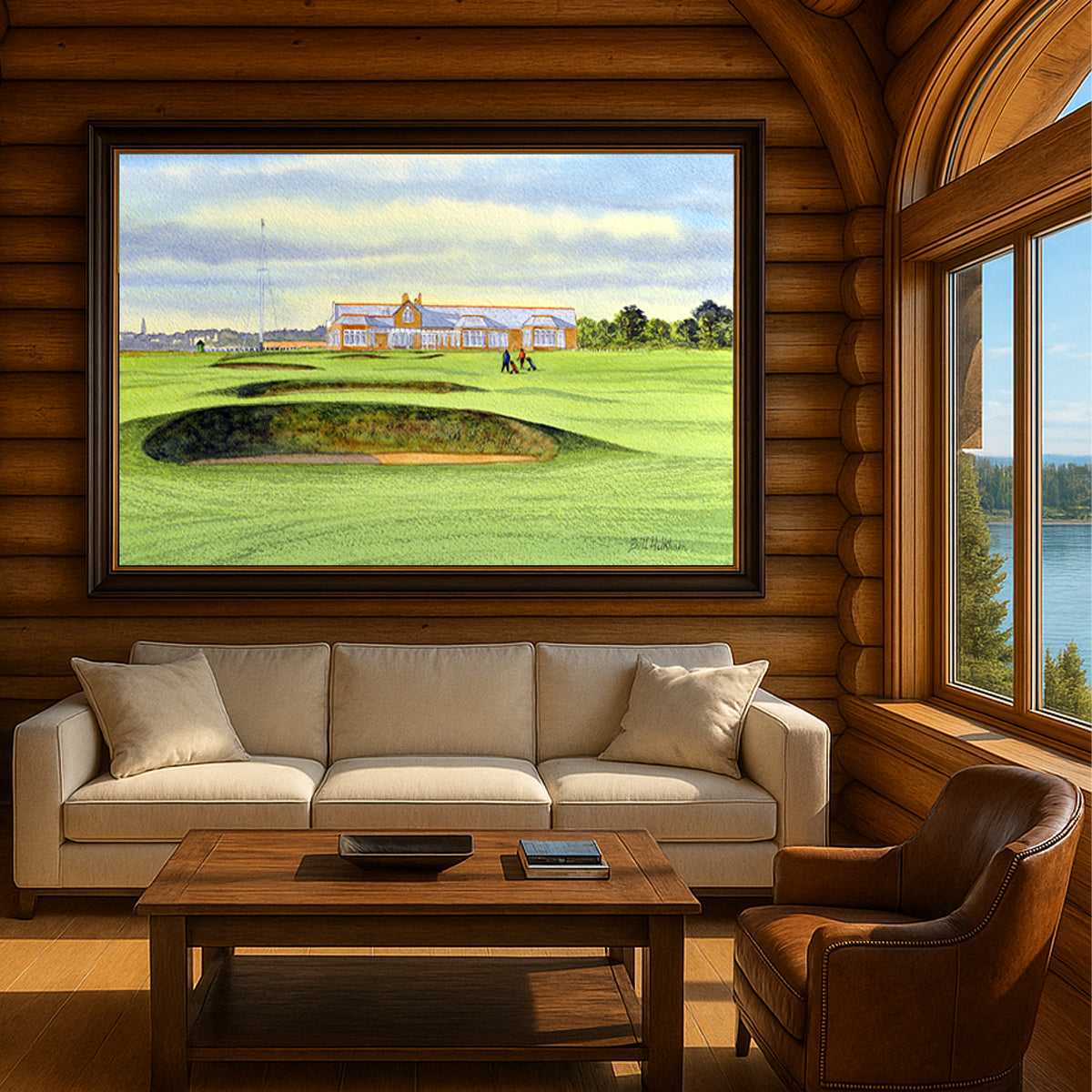 Scenic view of Royal Troon Golf Course 18th And Clubhouse in unframed watercolor art style.