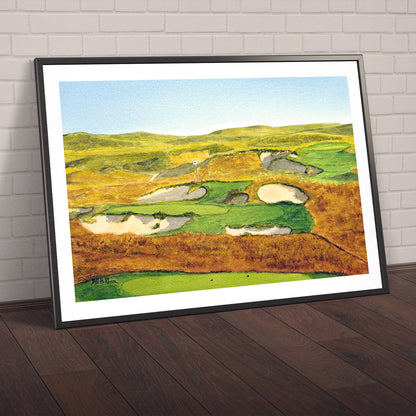 Watercolor art print of Sand Hills Golf Course Nebraska unframed.