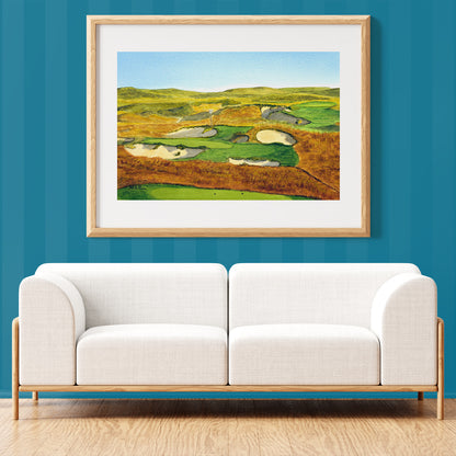 Unframed wall art painting of Sand Hills Golf Course Nebraska for home decor.