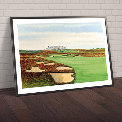 Watercolor art print of Shinnecock Hills Golf Course Clubhouse View, unframed.