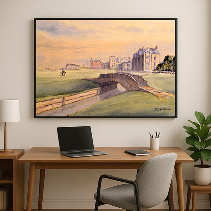 Perfect gift for golf lovers: St Andrews Golf Course Scotland 18th Hole watercolor print.