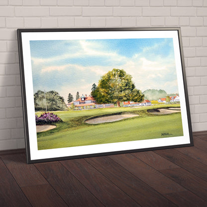 Watercolor art print of Sunningdale Golf Course 18th Green, unframed.