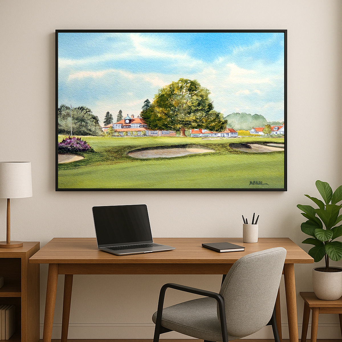 Perfect gift for golf lovers: Sunningdale Golf Course 18th Green watercolor print.