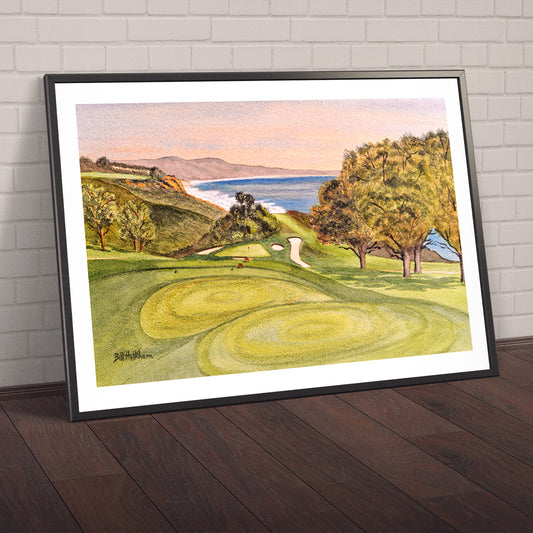 Watercolor art print of Torrey Pines Golf Course 6th Hole, unframed.