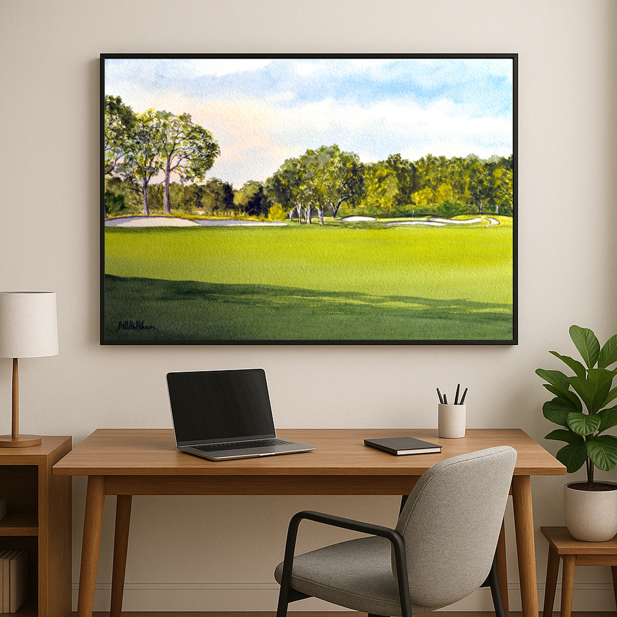 Scenic view of TPC Tampa Bay Golf Course in unframed watercolor art style.