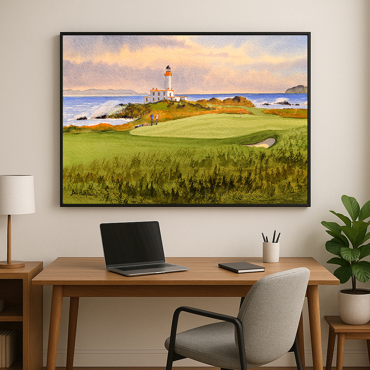Perfect gift for golf lovers: Turnberry Golf Course Scotland 9th Green watercolor print.