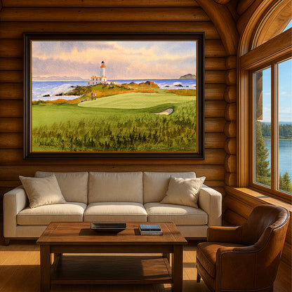 Scenic view of Turnberry Golf Course Scotland 9th Green in unframed watercolor art style.